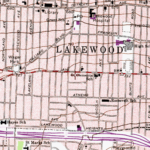 Topographic Map of Lakewood Fire Department Station 1, OH