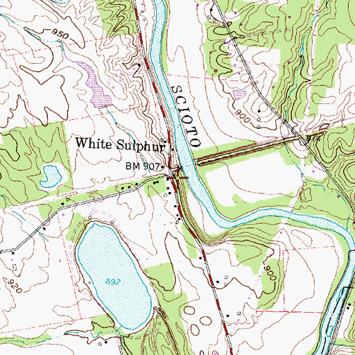 Topographic Map of White Sulphur Post Office (historical), OH
