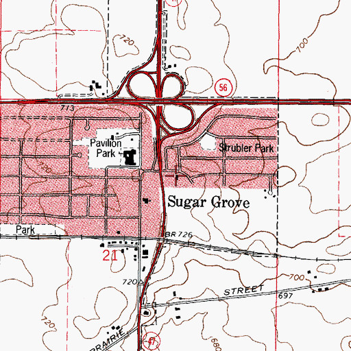 Topographic Map of Sugar Grove Post Office, IL