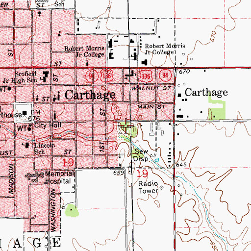 Topographic Map of Old Carthage Cemetery, IL