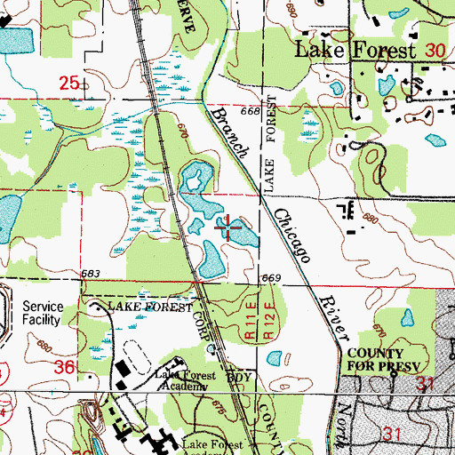 Topographic Map of Middle Fork Savanna County Forest Preserve, IL