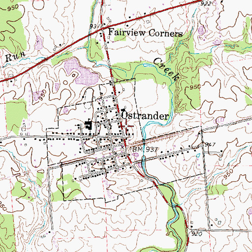 Topographic Map of Ostrander Post Office, OH