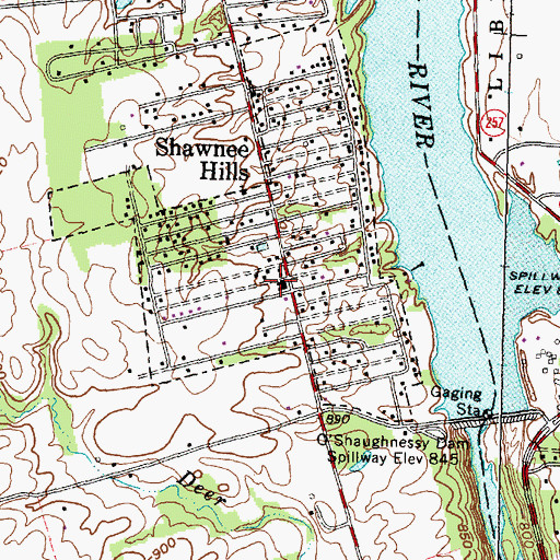 Topographic Map of Shawnee Hills Post Office, OH
