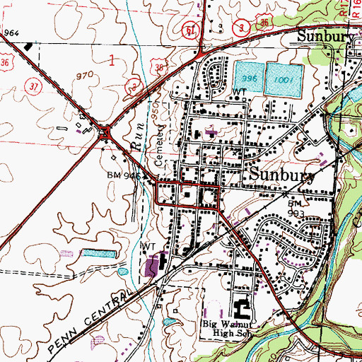 Topographic Map of Sunbury Post Office, OH