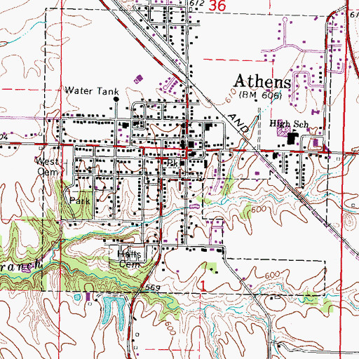 Topographic Map of Athens Christian Church, IL