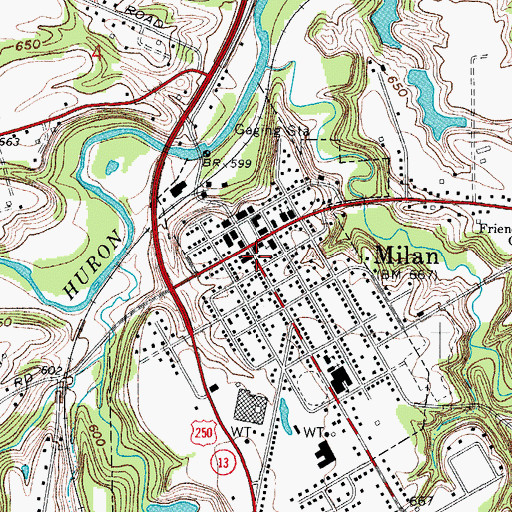 Topographic Map of Milan Post Office, OH