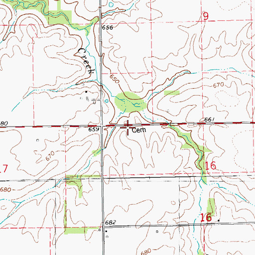 Topographic Map of Old Sixteen Cemetery, IL