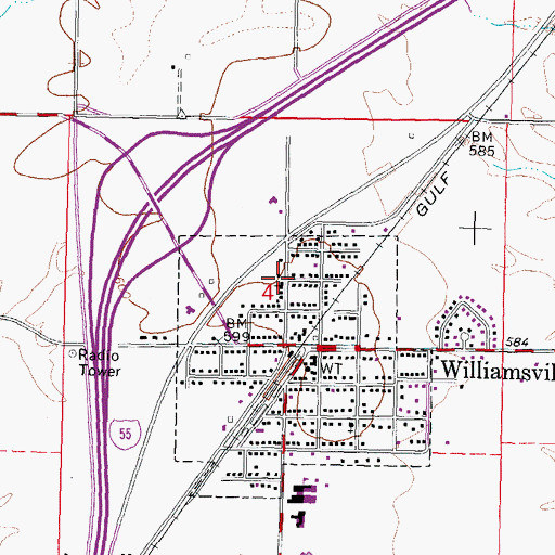 Topographic Map of Williamsville Christian Church, IL