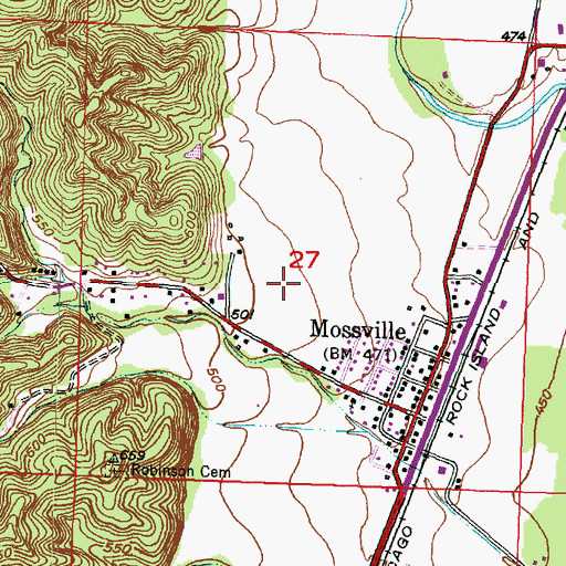 Topographic Map of Mossville Church, IL