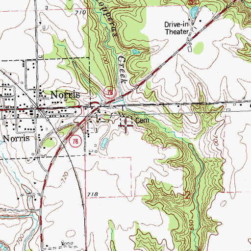 Topographic Map of Hanson Cemetery, IL