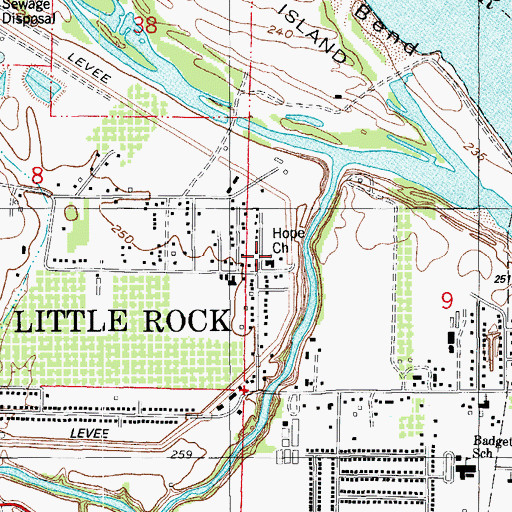 Topographic Map of Hope Church, AR