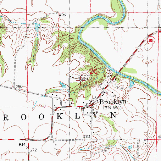 Topographic Map of Brooklyn Cemetery, IL