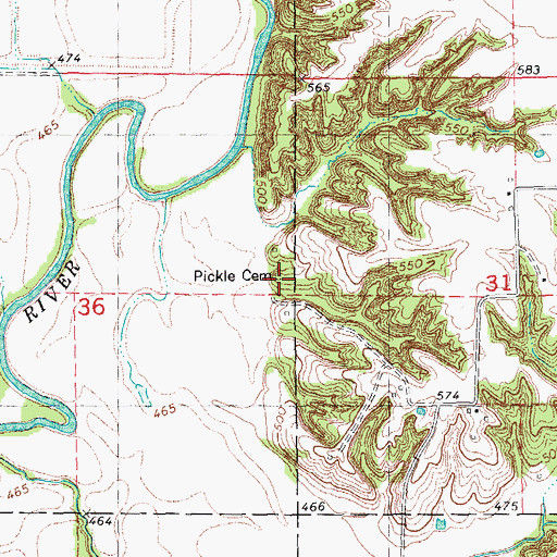 Topographic Map of Greenlief Cemetery, IL
