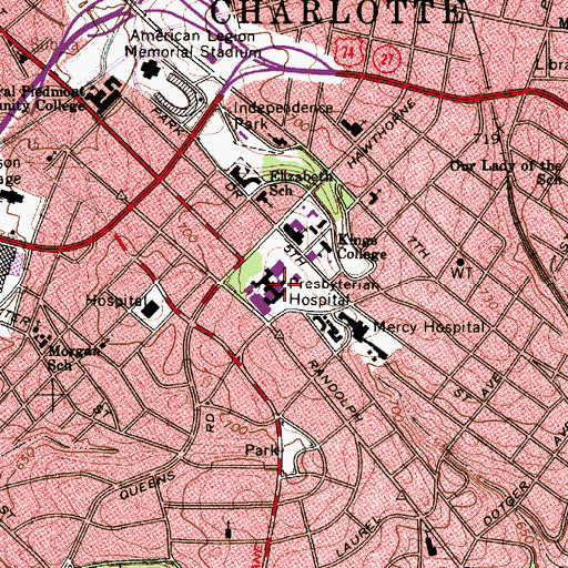 Topographic Map of Presbyterian Hemby Children's Hospital, NC
