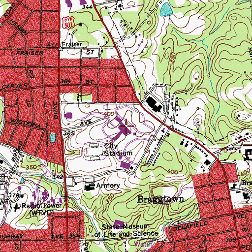 Topographic Map of Durham Regional Hospital, NC