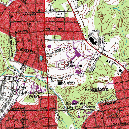Topographic Map of Durham County Stadium, NC
