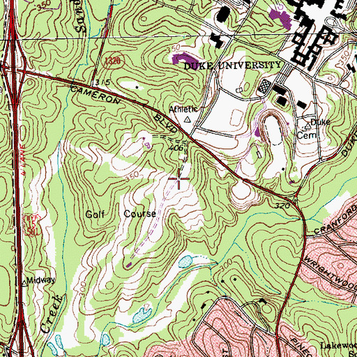 Topographic Map of Washington Duke Inn and Golf Club, NC