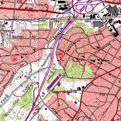 Topographic Map of Abbott Park, NC