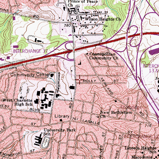 Topographic Map of Public Library of Charlotte and Mecklenburg County - Beatties Ford Road Branch, NC