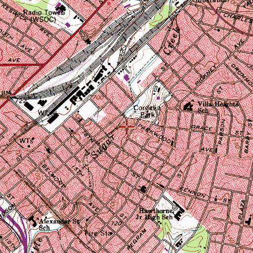 Topographic Map of Public Library of Charlotte and Mecklenburg County - Belmont Center Branch, NC