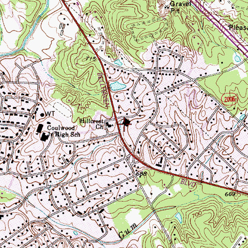 Topographic Map of Public Library of Charlotte and Mecklenburg County - Coulwood Branch, NC