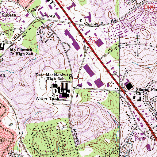 Topographic Map of Public Library of Charlotte and Mecklenburg County - Independence Regional Branch, NC