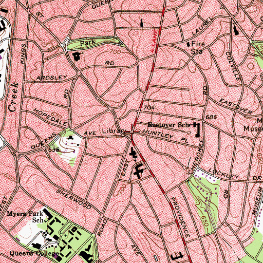 Topographic Map of Public Library of Charlotte and Mecklenburg County - Myers Park Branch, NC