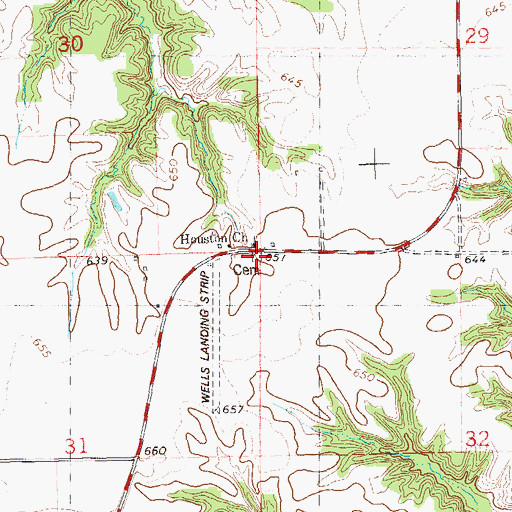 Topographic Map of Houston Cemetery, IL
