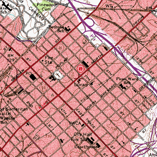 Topographic Map of Public Library of Charlotte and Mecklenburg County - Main Library, NC