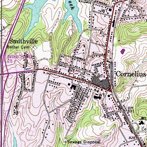 Topographic Map of Public Library of Charlotte and Mecklenburg County - Cornelius Branch, NC