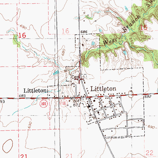 Topographic Map of Littleton Cemetery, IL