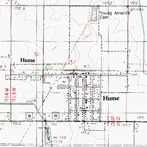 Topographic Map of Hume Post Office, IL