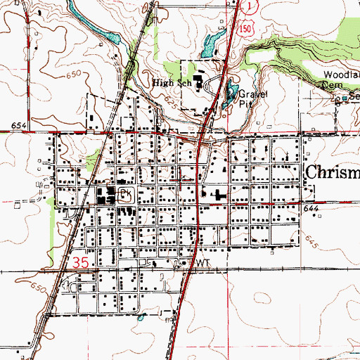 Topographic Map of Chrisman First Baptist Church, IL