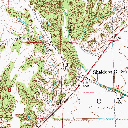 Topographic Map of Sheldon's Grove Cemetery, IL