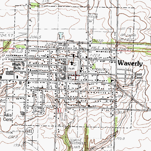 Topographic Map of Waverly First United Methodist Church, IL