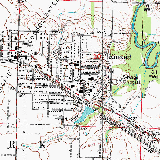Topographic Map of Kincaid Baptist Church, IL