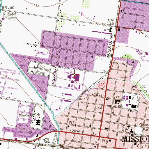 Topographic Map of Mission High School, TX