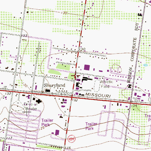 Topographic Map of Sharyland High School, TX