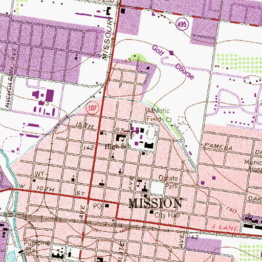 Topographic Map of Mission Junior High School, TX