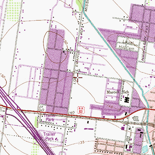 Topographic Map of Jaycee Park, TX