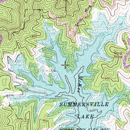 Topographic Map of Summersville Lake State Wildlife Area, WV