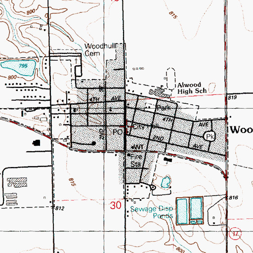 Topographic Map of Woodhull Town Hall, IL