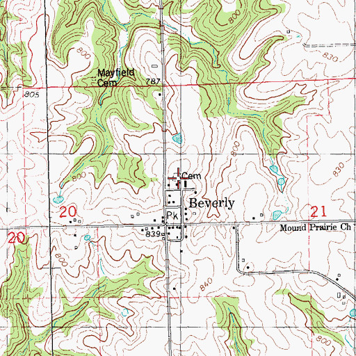 Topographic Map of Beverly Old Cemetery, IL
