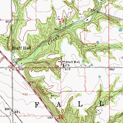Topographic Map of Bluff Hall Cemetery, IL