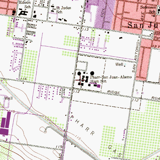 Topographic Map of San Juan Middle School, TX