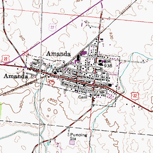 Topographic Map of Amanda Post Office, OH