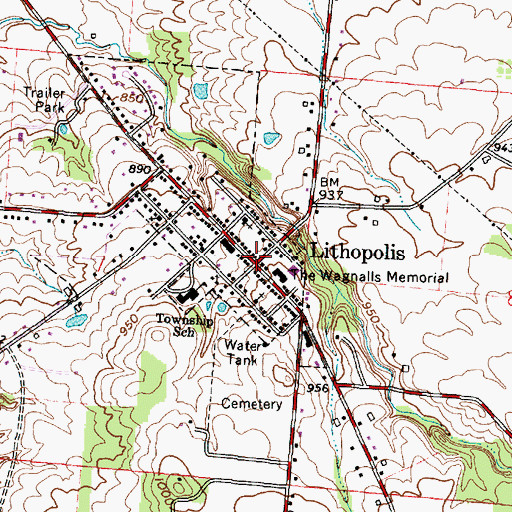 Topographic Map of Lithopolis Post Office, OH