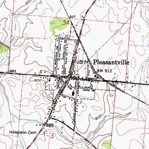 Topographic Map of Pleasantville Post Office, OH
