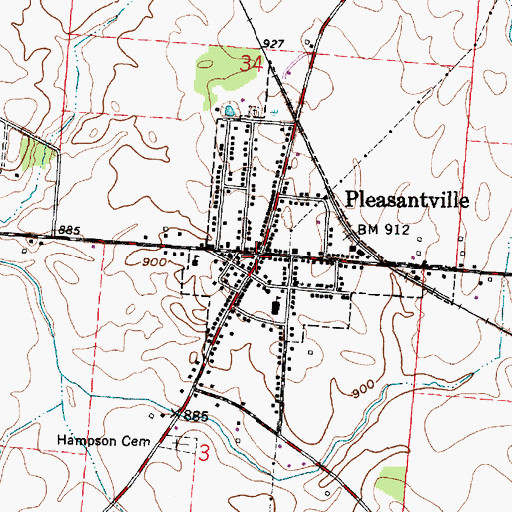 Topographic Map of Pleasantville Post Office, OH