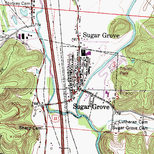 Topographic Map of Sugar Grove Post Office, OH